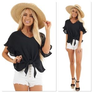 Black V Neck Front Tie Top
